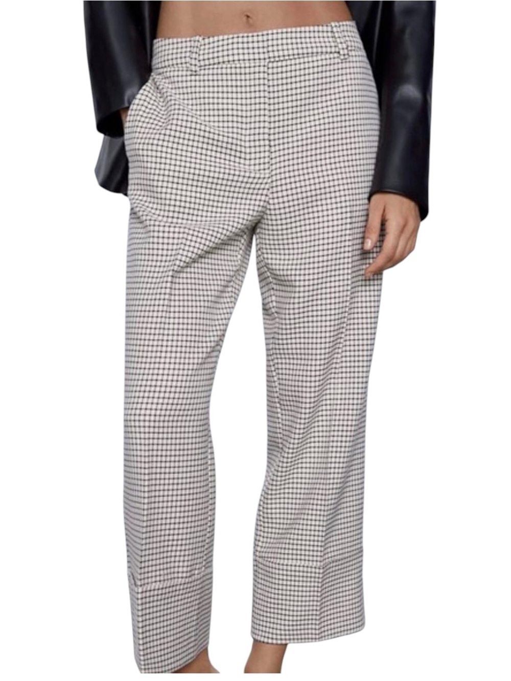 Zara Cream/Black Funky Checkered Cuffed Crop Pants (M)